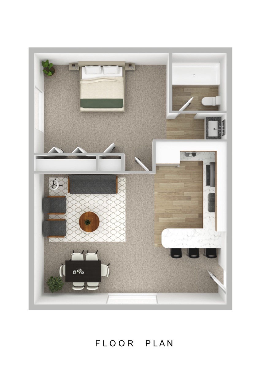 a floor plan of a bedroom with a bathroom and a living room